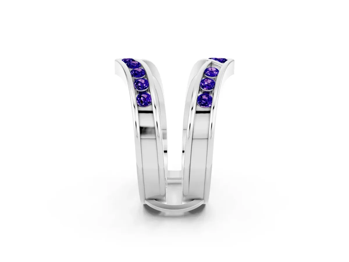Round Tanzanite Channel-Set Chevron Band Silver
