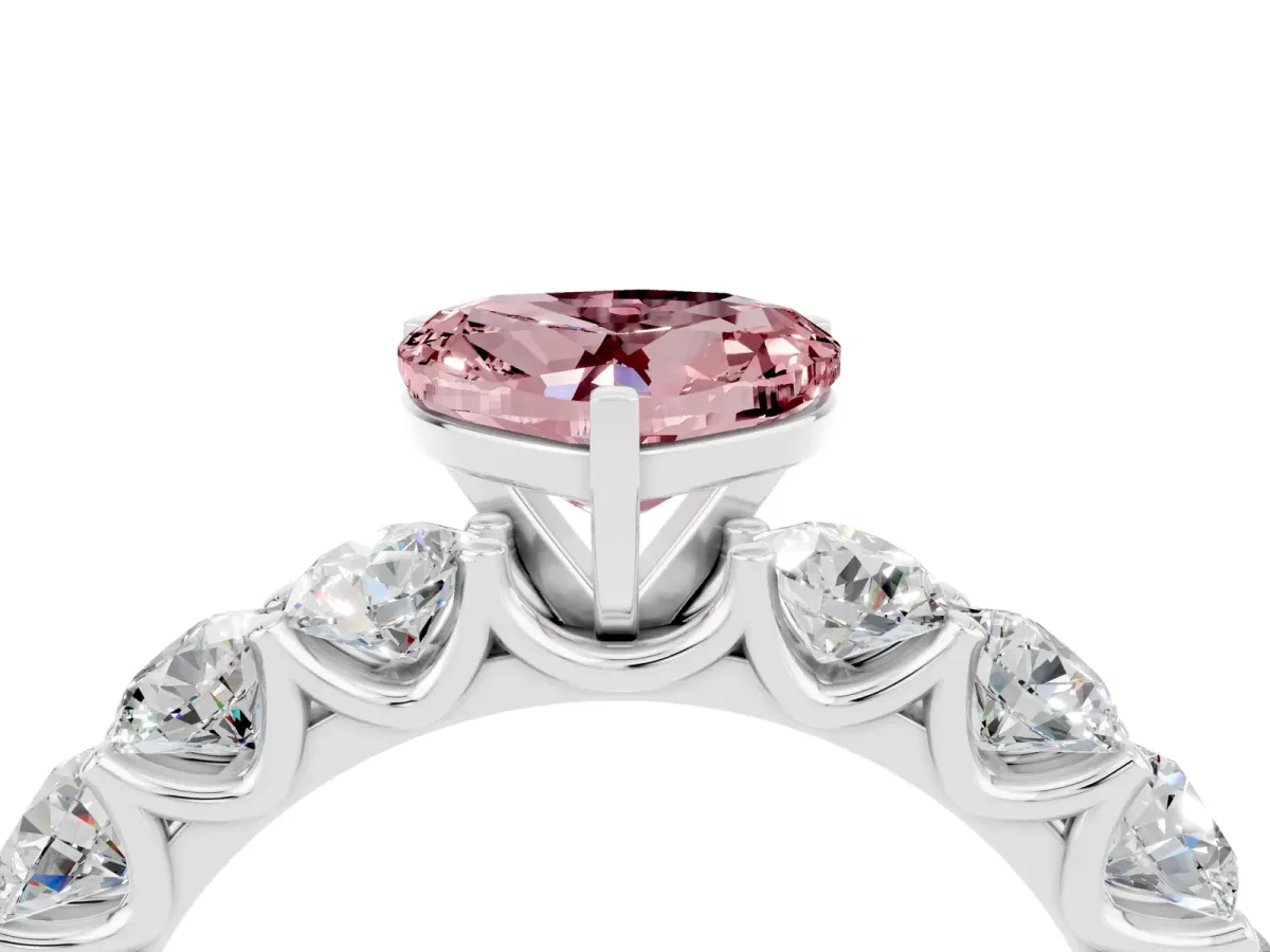 Heart Cut Morganite Prong Setting with Side Stones on a Pave Band Silver