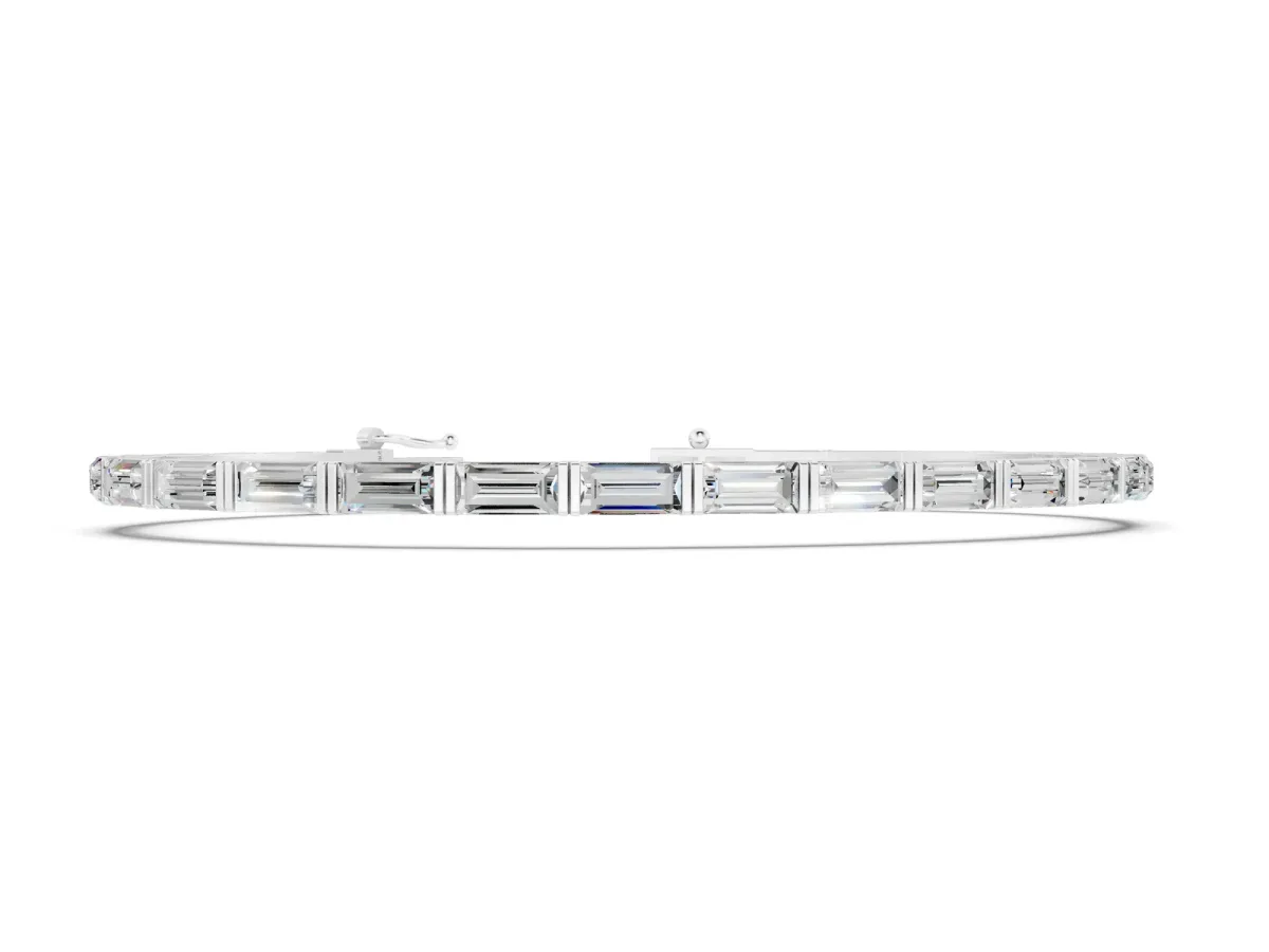 Baguette Cut Diamond Bar Set Tennis Bracelet Silver