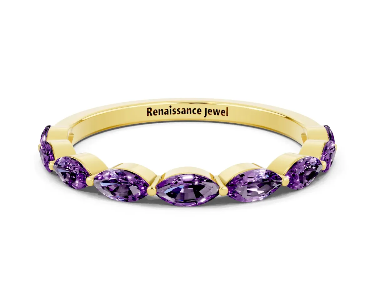 Marquise Amethyst Half Eternity Band with Prong Setting Yellow gold