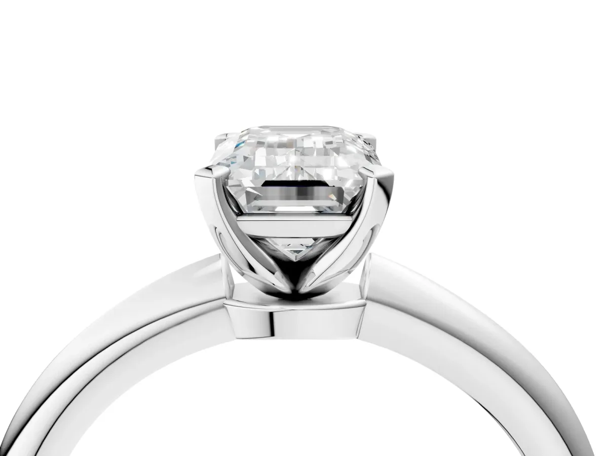 Emerald Cut Diamond Solitaire Ring with Six-Prong Setting and Classic Band Silver