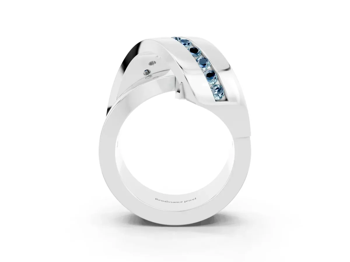 Pavé Round Aquamarine Crossover Band with Channel Setting Silver