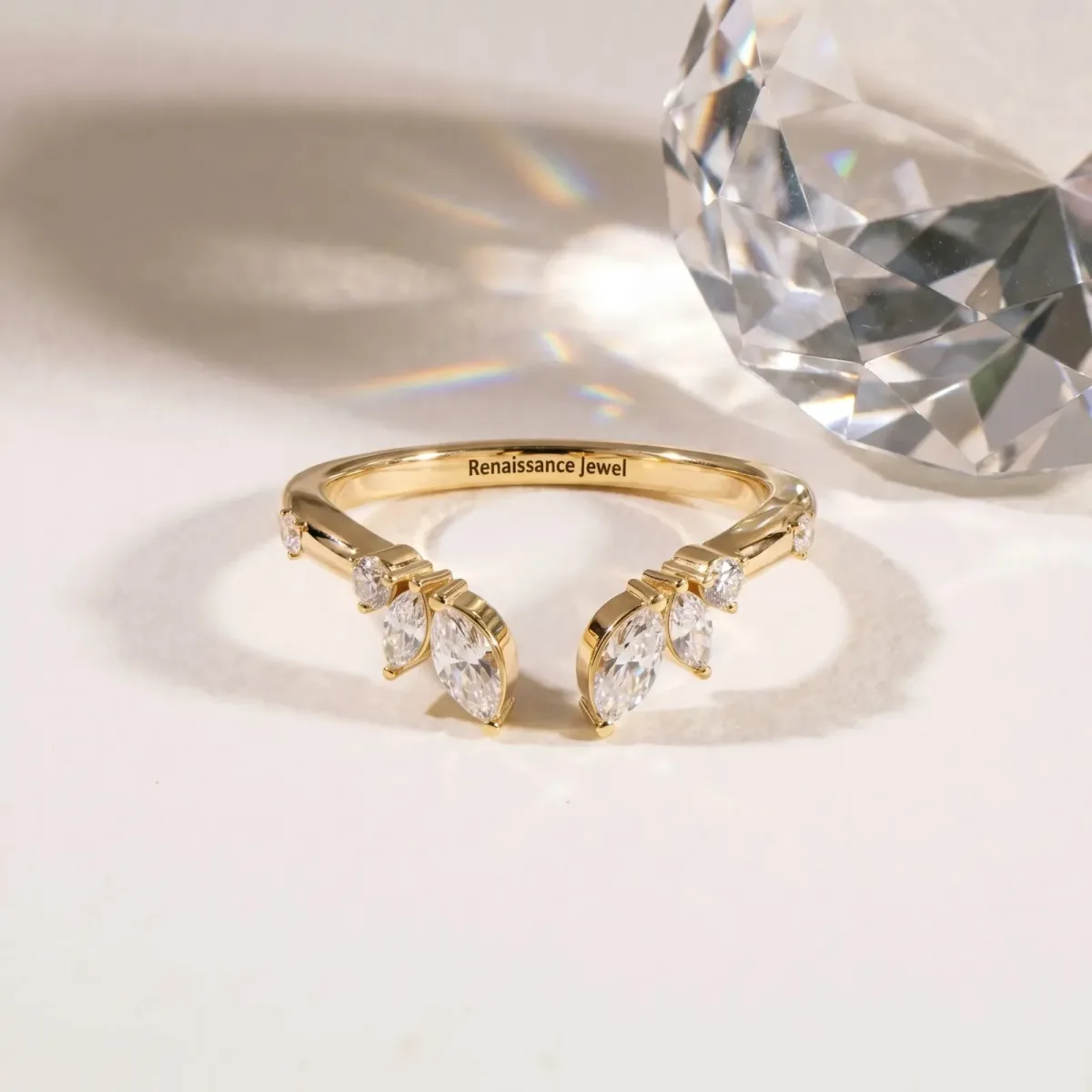 Open Marquise Cluster Diamond Band with Prong Setting Yellow gold
