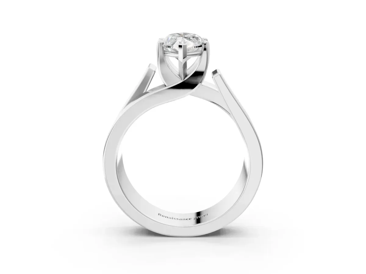 Modern Tension Set Marquise Cut Diamond Solitaire Wide Band Ring Silver