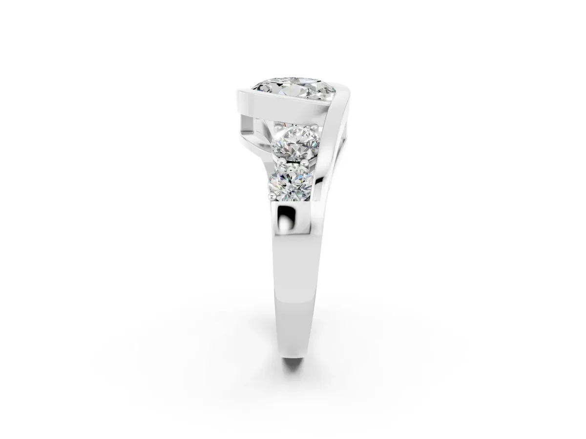 Bezel Set Round Cut Moissanite Bypass Ring with Round Accents Silver