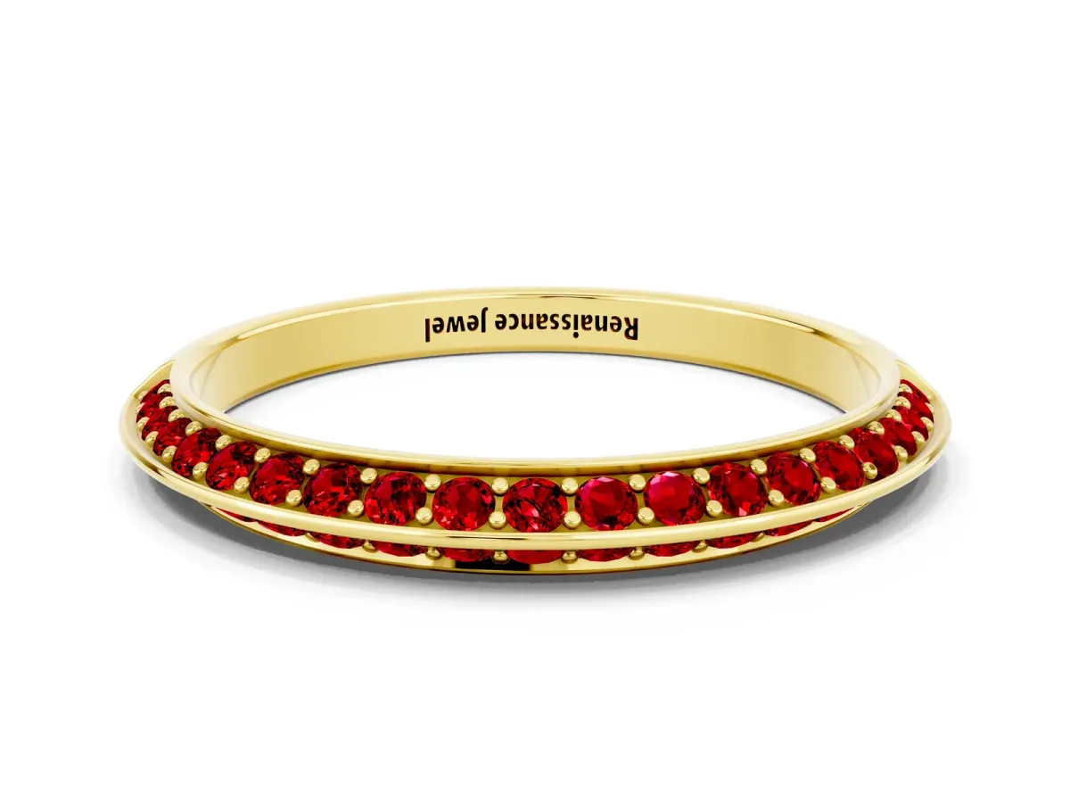 Double Row Pavé Round Ruby Eternity Band with Channel Setting Yellow gold