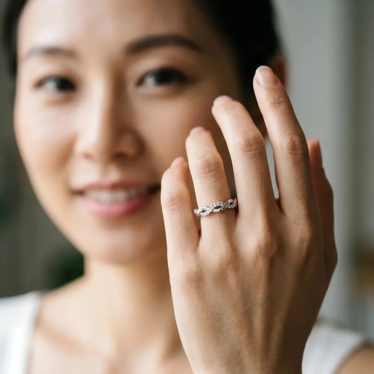 Round Diamond Twist Eternity Band with Pavé Setting Platinum