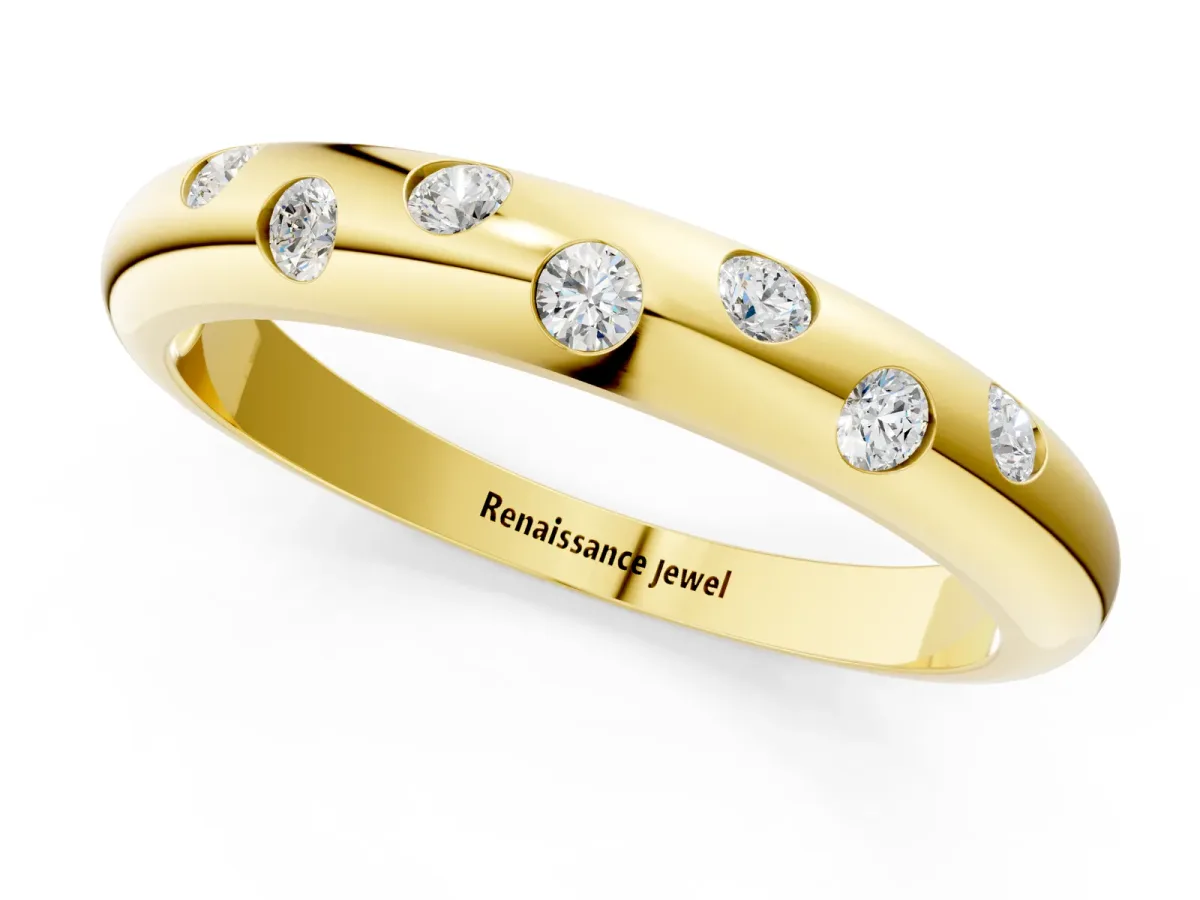 Round Diamond Flush-Set Comfort Fit Band Yellow gold