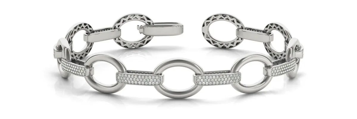 Pavé Round Stone Open Link Bracelet with Bezel Setting White gold