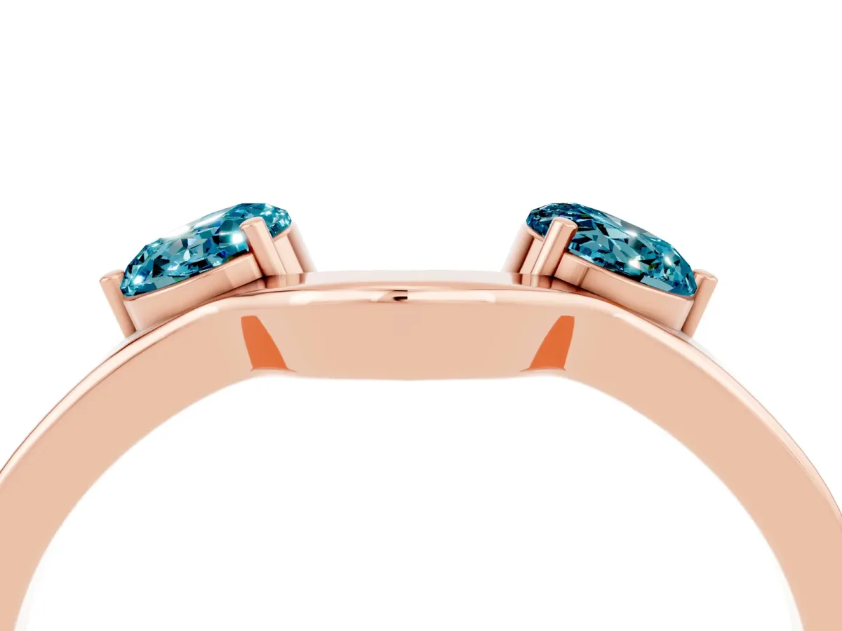 Dual Round Blue Topaz Open Band Ring with Prong Setting Rose gold