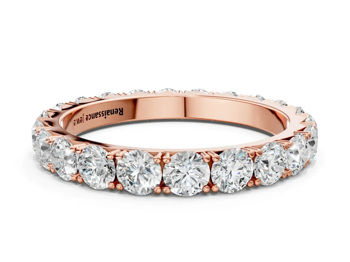Round Diamond Eternity Band with Pavé Setting and Shared Prong Rose gold