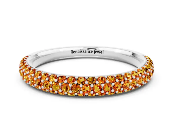 Round Citrine Pavé Eternity Band with Shared Prong Setting White gold