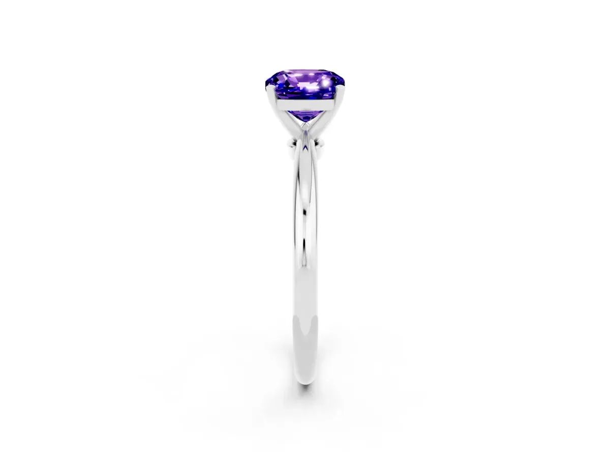 Cushion Cut Tanzanite Solitaire Ring with Six-Prong Setting and Classic Band Silver