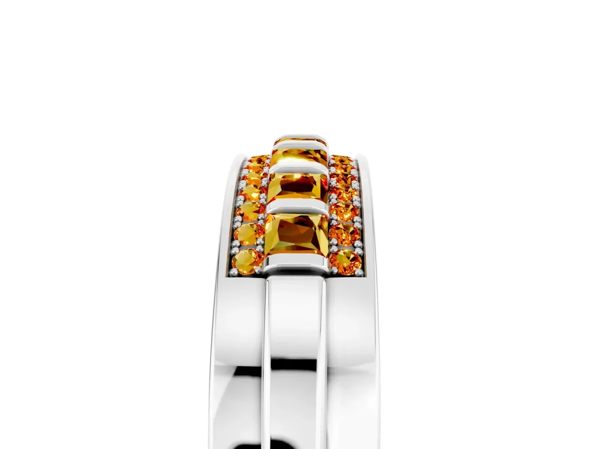 Bar-Set Princess Cut Citrine Pavé Band Platinum