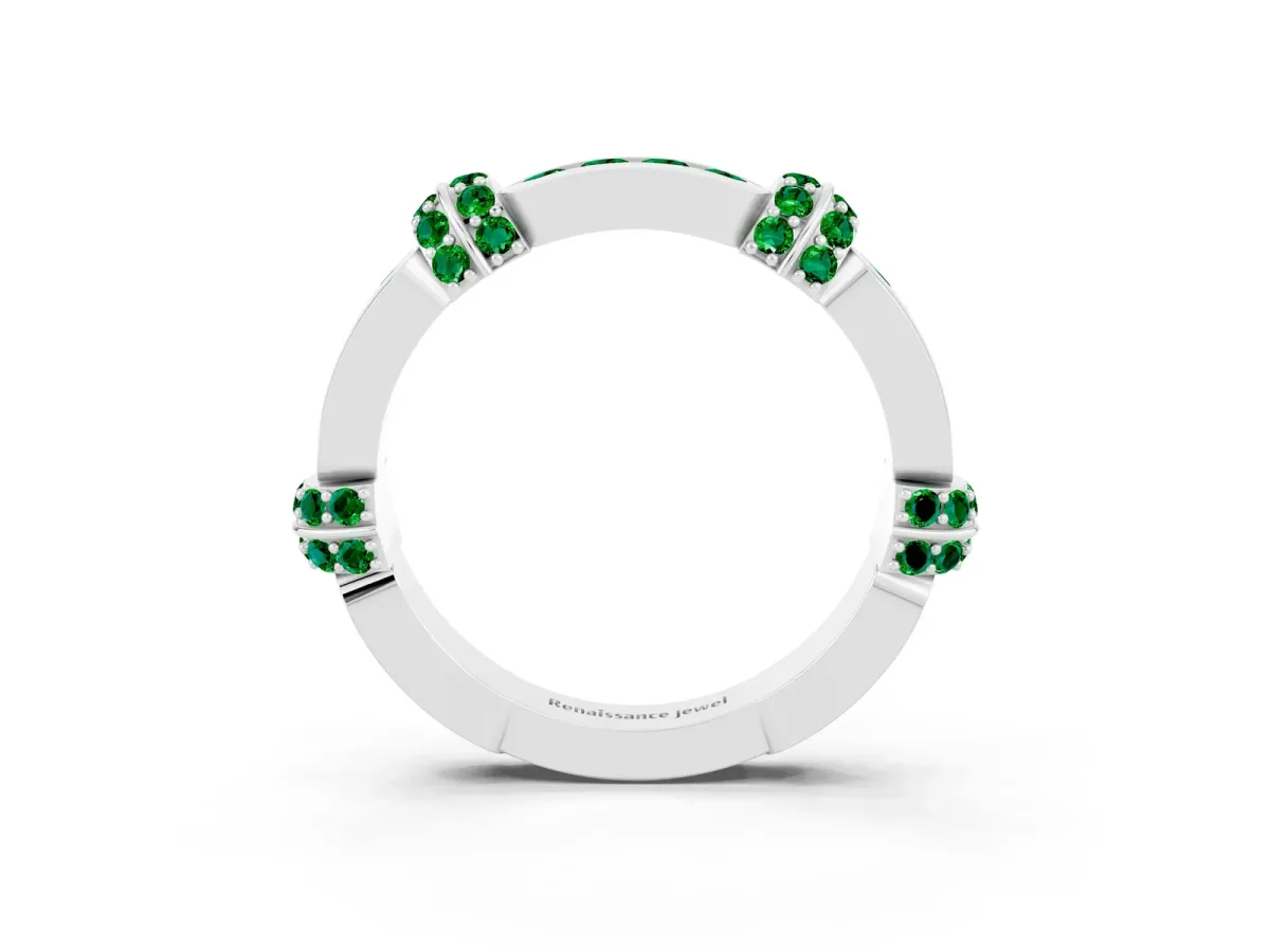 Pavé Round Emerald Link Band with Bezel Setting Silver