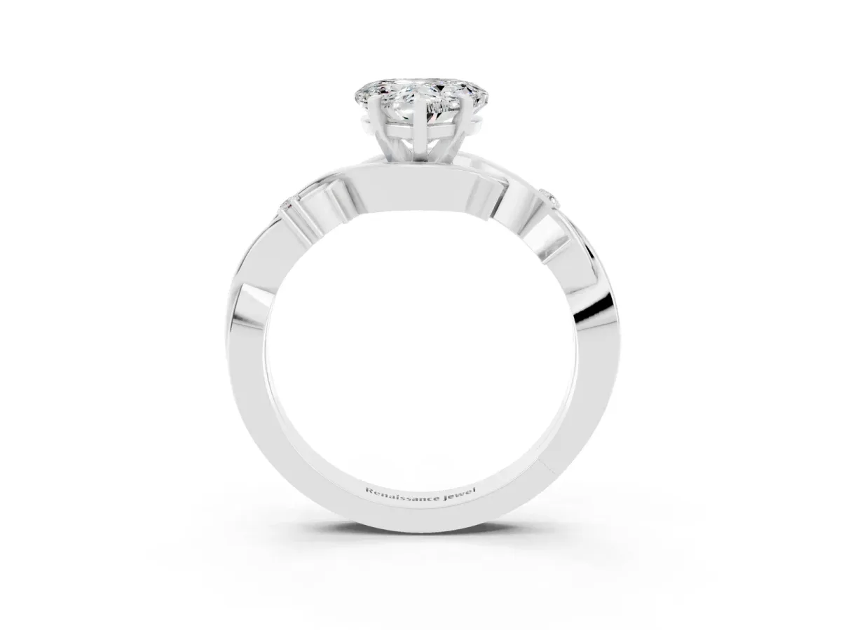 Heart Cut Moissanite Solitaire Ring with Twisted Band and Prong Setting Platinum