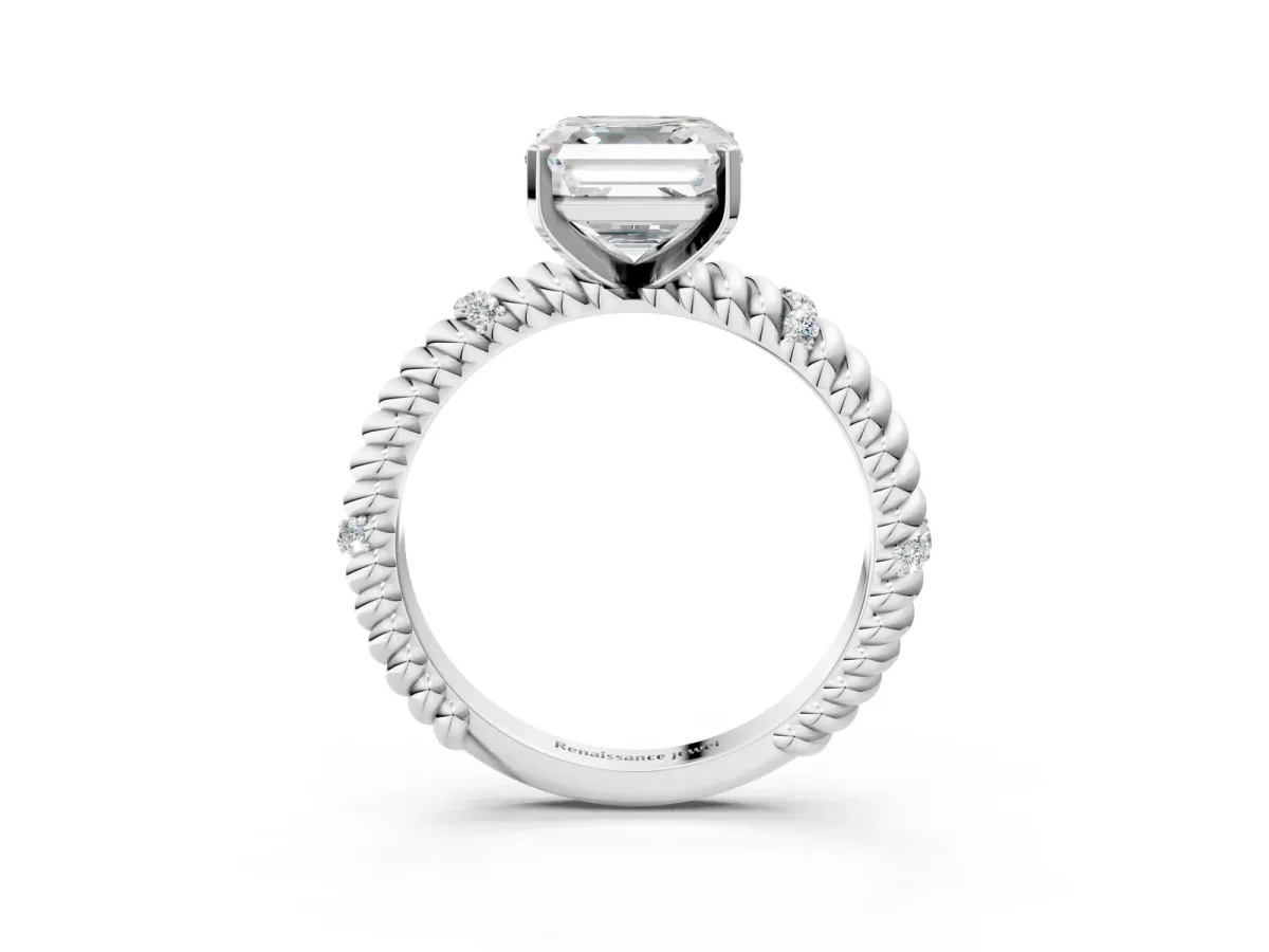 Asscher Cut Solitaire Twisted Band Prong Set Engagement Ring Platinum