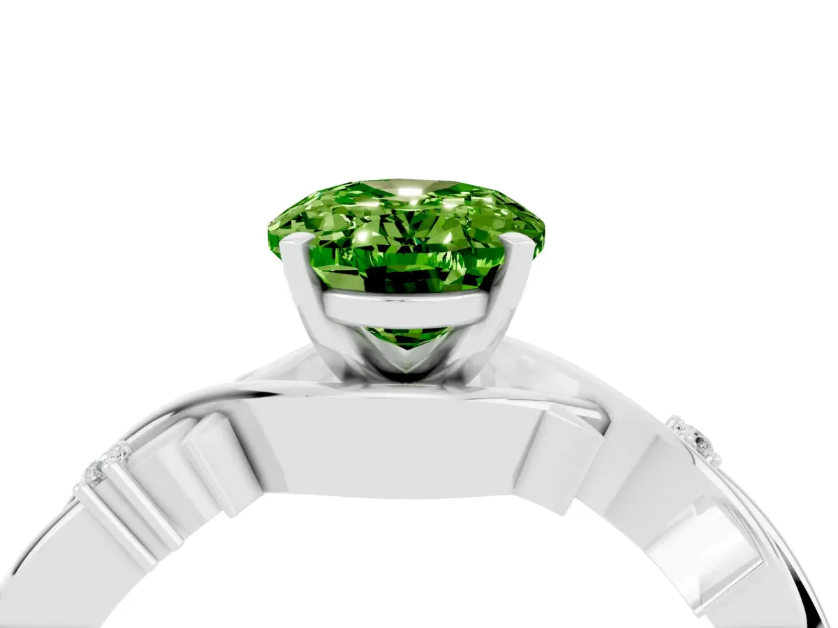 Oval Cut Peridot Solitaire Ring with Twisted Band and Prong Setting Silver