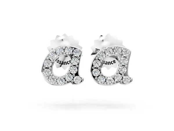 Round Diamond Initial A Stud Earrings Platinum
