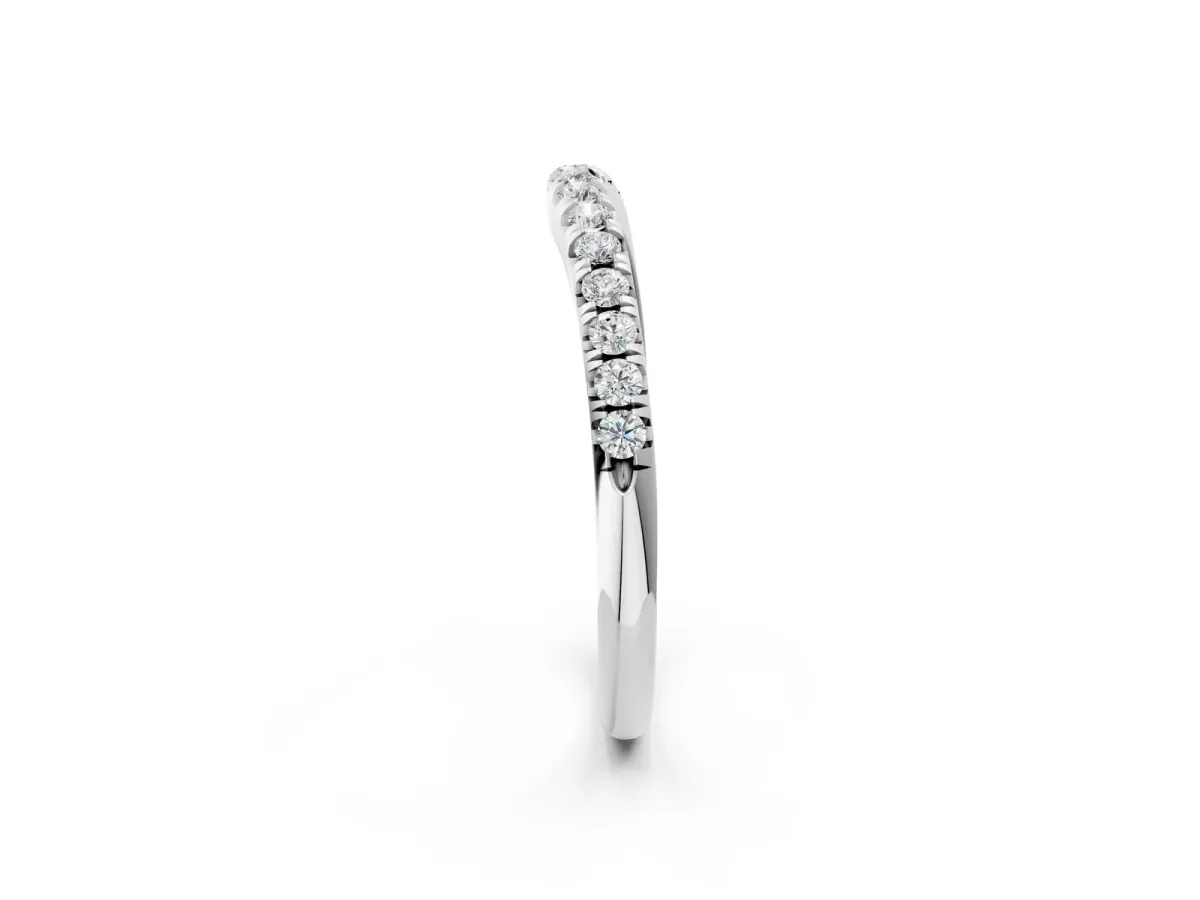 Round Diamond Pavé Curved Band with Shared Prong Setting Silver