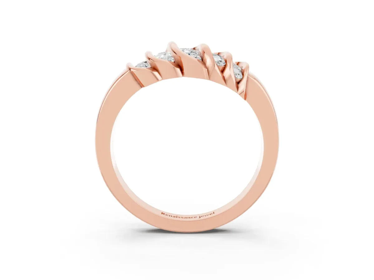 Round Moissanite Multi-Row Crossover Band Rose gold
