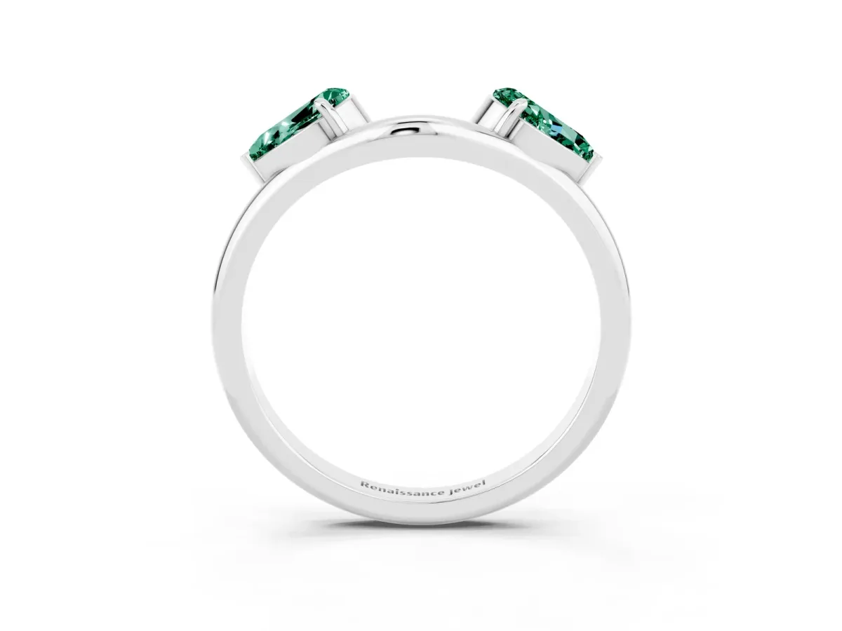 Two-Stone Pear Green Sapphire Bypass Ring with Prong Setting Platinum