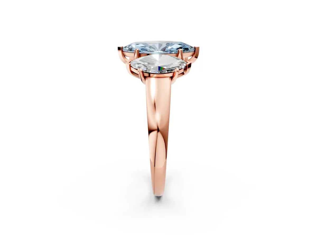 Fancy Blue Three-Stone Marquise Cut Cut Solitaire Ring with Classic Prong Setting Rose gold