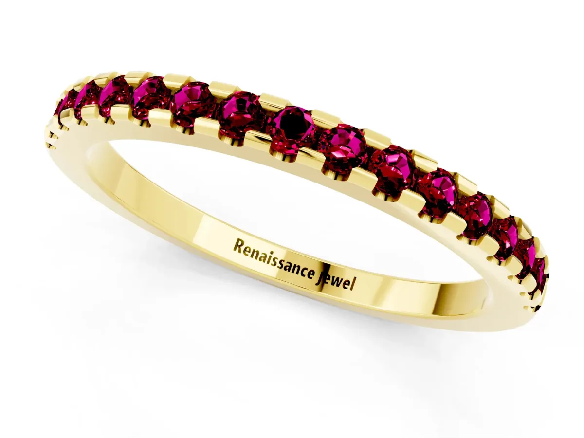 Round Garnet Pavé Set Eternity Band with Micro Prong Setting Yellow gold