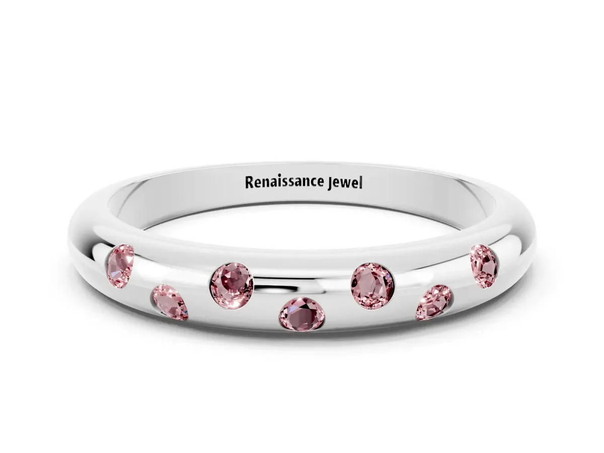 Round Morganite Flush-Set Comfort Fit Band Platinum