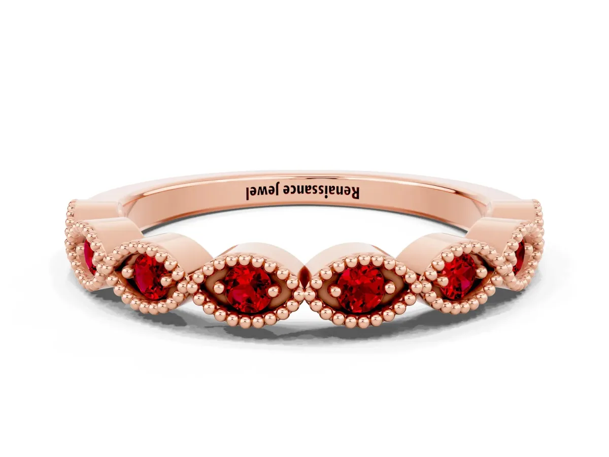 Milgrain Marquise Ruby Half Eternity Band with Bezel Setting Rose gold