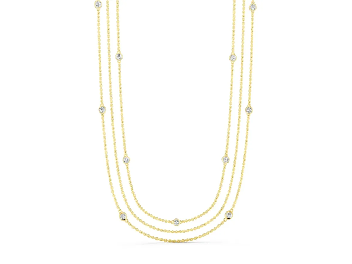 Round Diamond Station Necklace Yellow gold