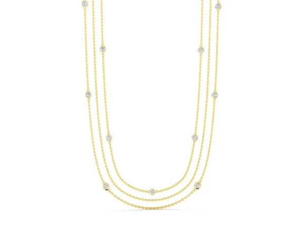 Round Diamond Station Necklace Yellow gold