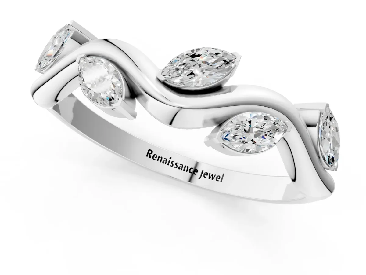Marquise Diamond Twisted Band with Prong Setting Silver