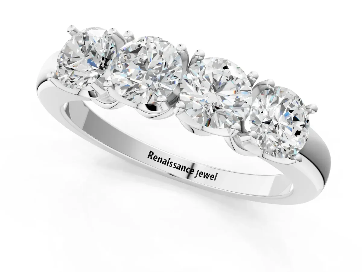 Four-Stone Round Cut Diamond Prong-Set White Gold Band Platinum