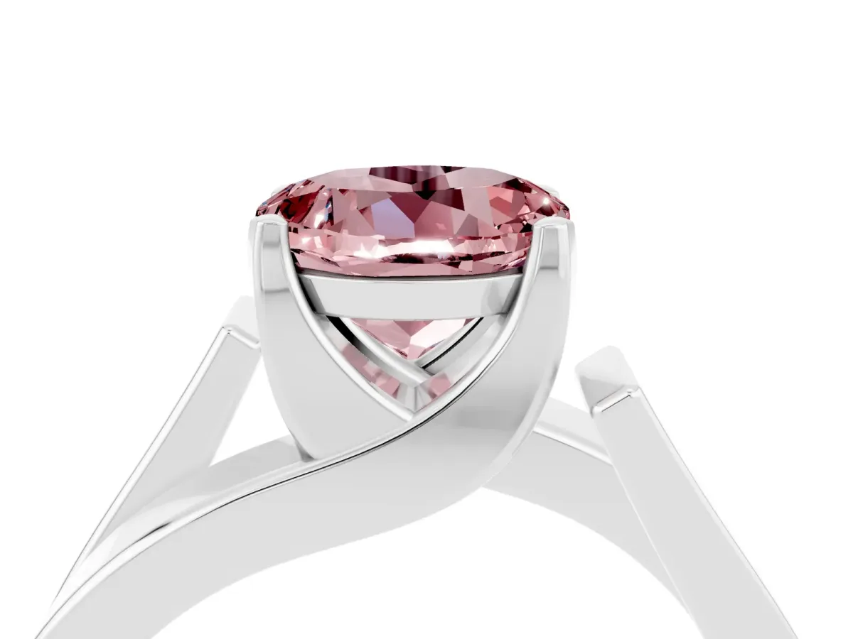 Modern Tension Set Round Cut Morganite Solitaire Wide Band Ring Platinum