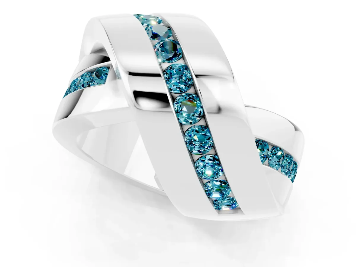 Pavé Round Blue Topaz Crossover Band with Channel Setting Silver
