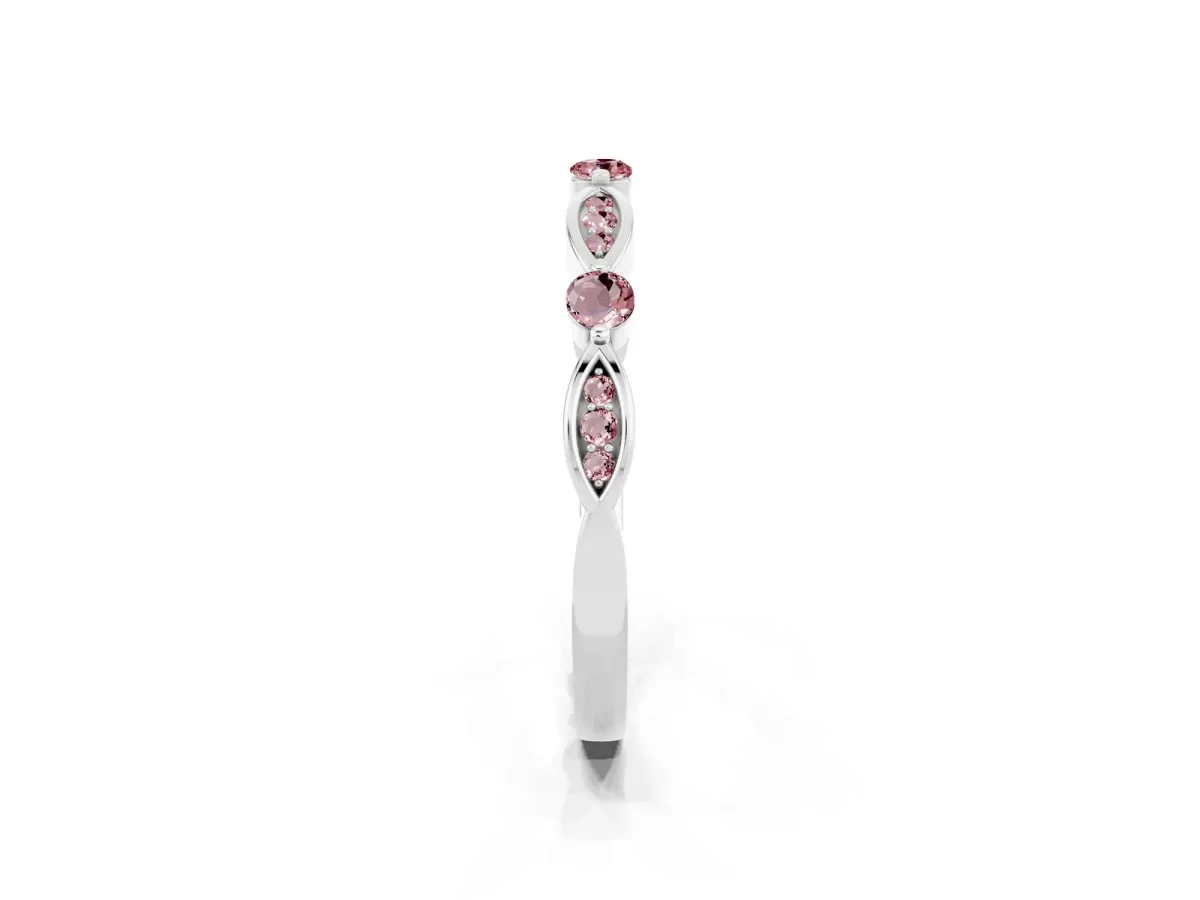 Marquise and Round Morganite Milgrain Band with Bezel Setting Silver