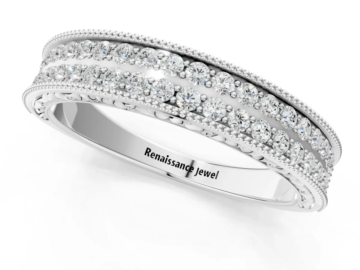 Pavé Round Diamond Eternity Band with Milgrain Edge Silver