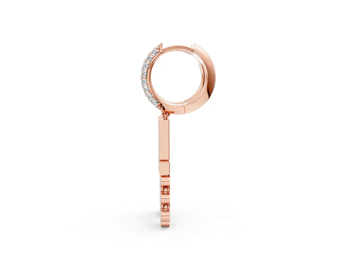 Round Diamond Initial L Huggie Hoop Earrings Rose gold
