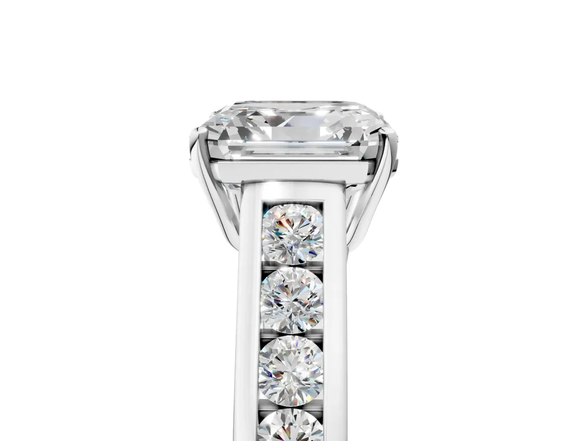 Asscher Cut Solitaire Channel-Set Diamond Engagement Ring with Four-Prong Setting Platinum