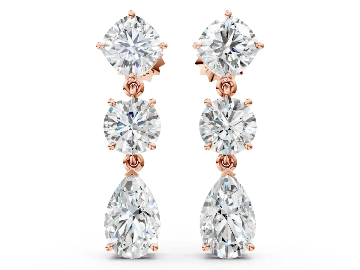 Multi-Shape Diamond Drop Earring Rose gold