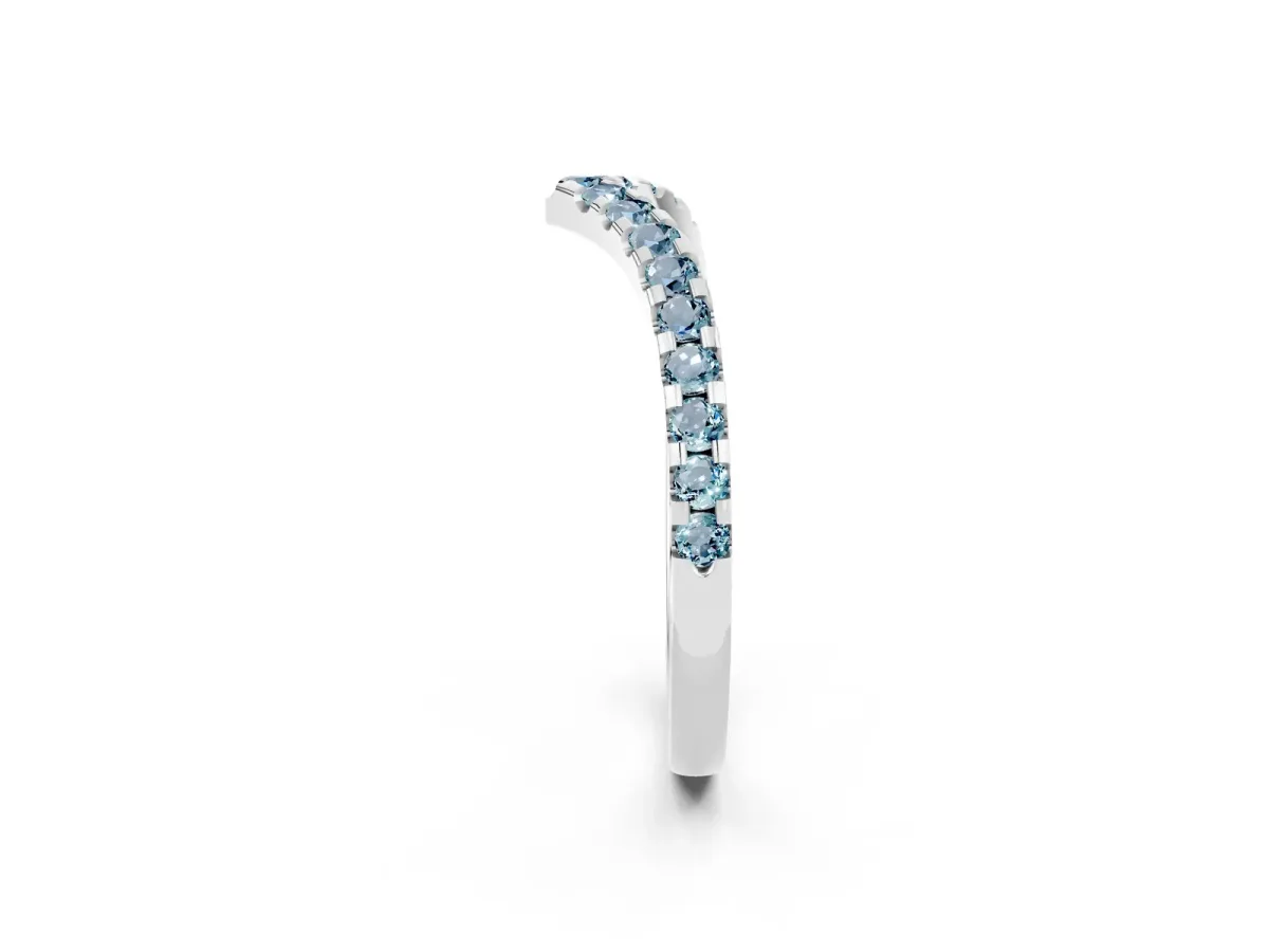 Pavé Round Aquamarine Chevron Band with Shared Prong Setting Platinum