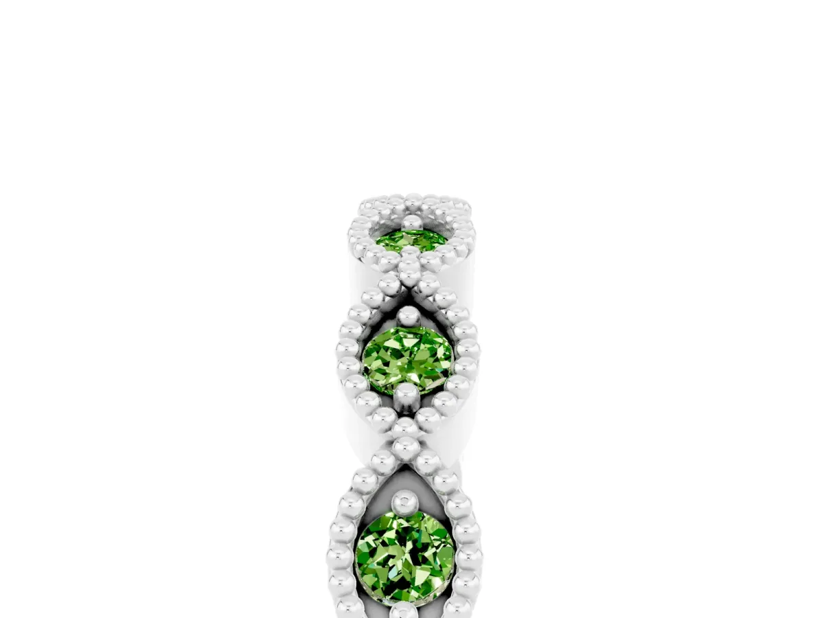 Milgrain Marquise Peridot Half Eternity Band with Bezel Setting Platinum