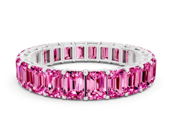 Emerald Cut Pink Sapphire Eternity Band with Shared Prong Setting Platinum
