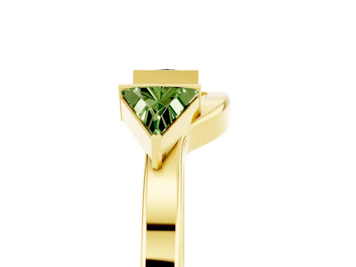 Trillion Peridot Open Band Ring with Bezel Setting Yellow gold