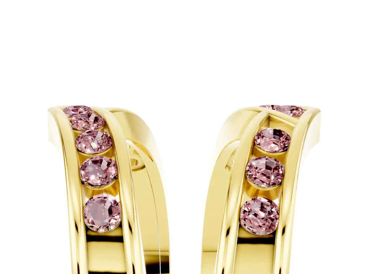 Round Morganite Channel-Set Chevron Band Yellow gold