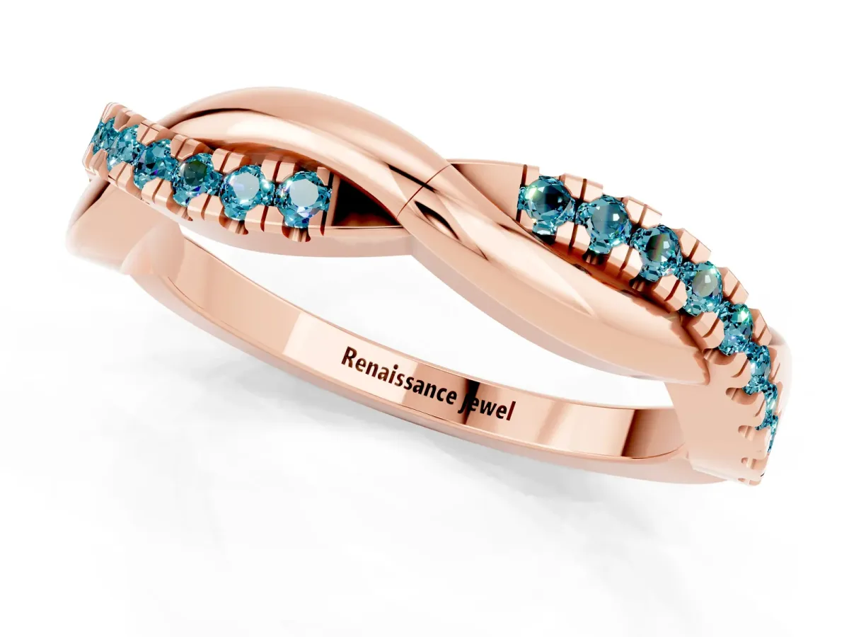 Round Blue Topaz Twisted Infinity Band with Prong Setting Rose gold