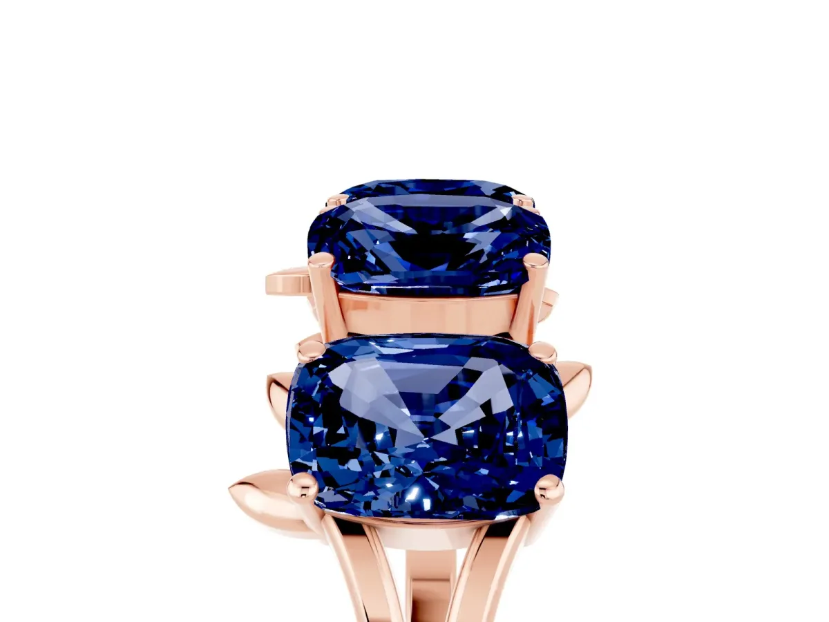 Emerald Cut Blue Sapphire Prong-Set Half Eternity Band Rose gold