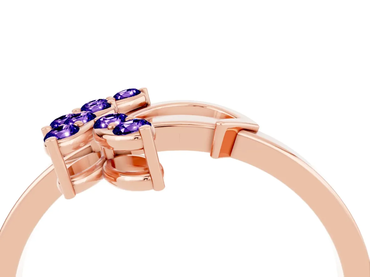 Marquise Tanzanite Cluster Bypass Ring with Prong Setting Rose gold