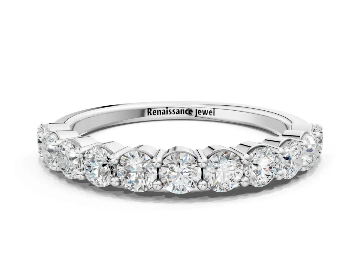 Round Diamond Half Eternity Band with Prong Setting Silver